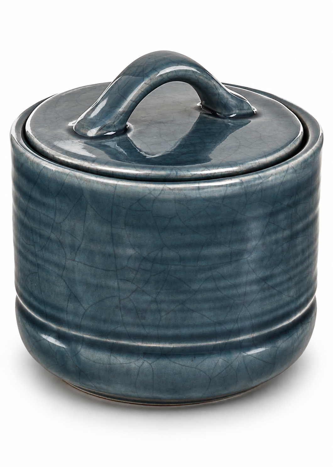 Blue Crackle Ceramic Sugar Jar with Lid