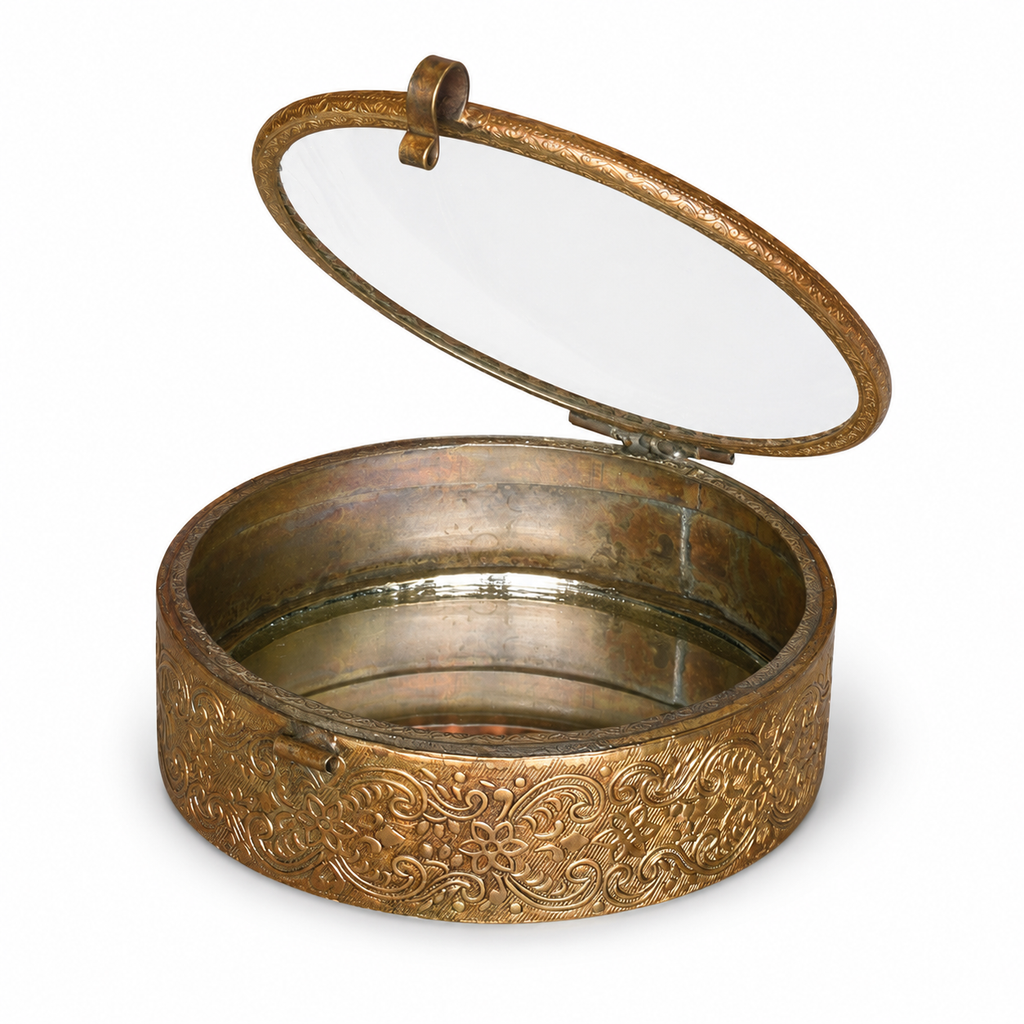 Brass Round Mirrored Box