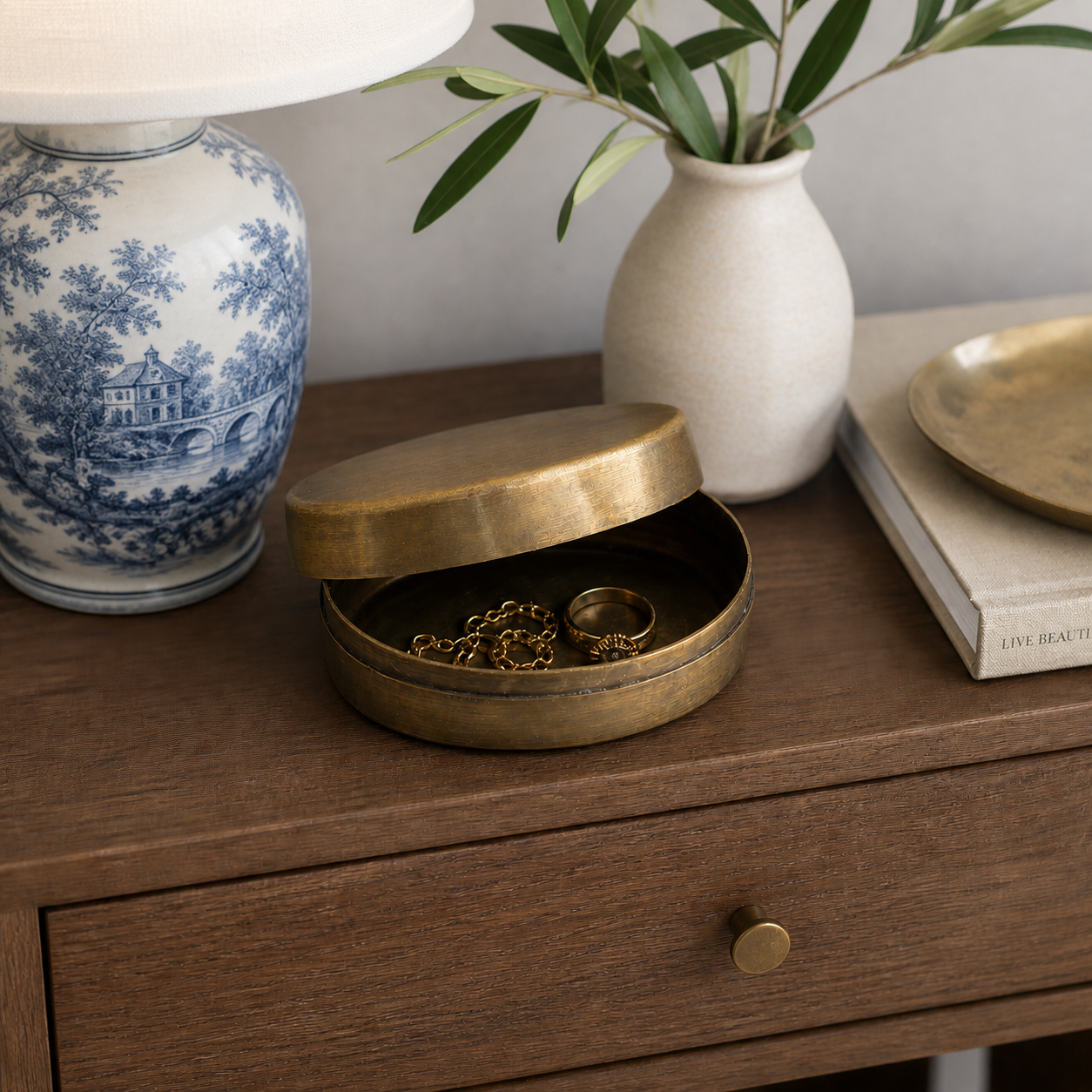 Oval Antiqued Brass Jewelry Pill Tobacco Storage Box