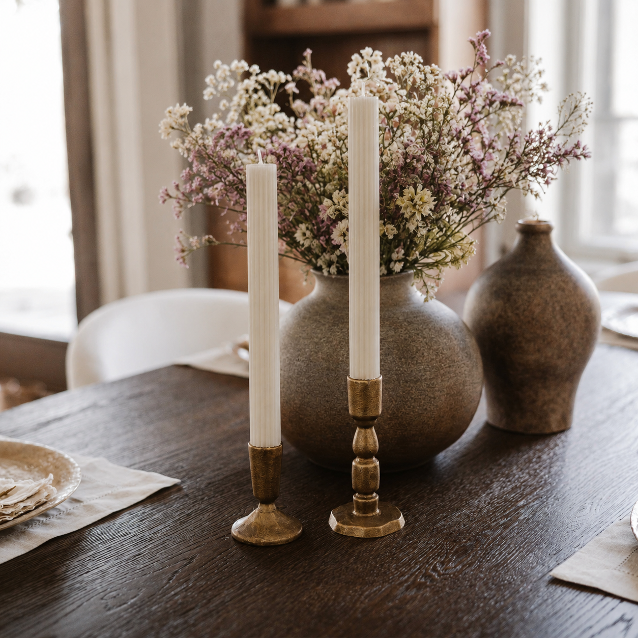 Antique Gold Cast Iron Taper Candle Holders | Set of 2