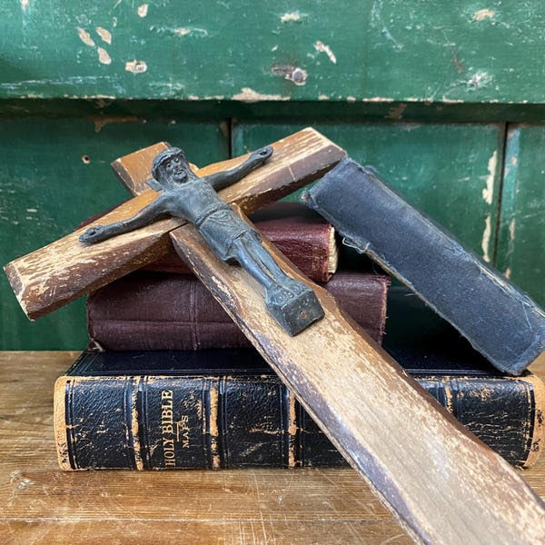Antique French Crucifix — Wood & Metal