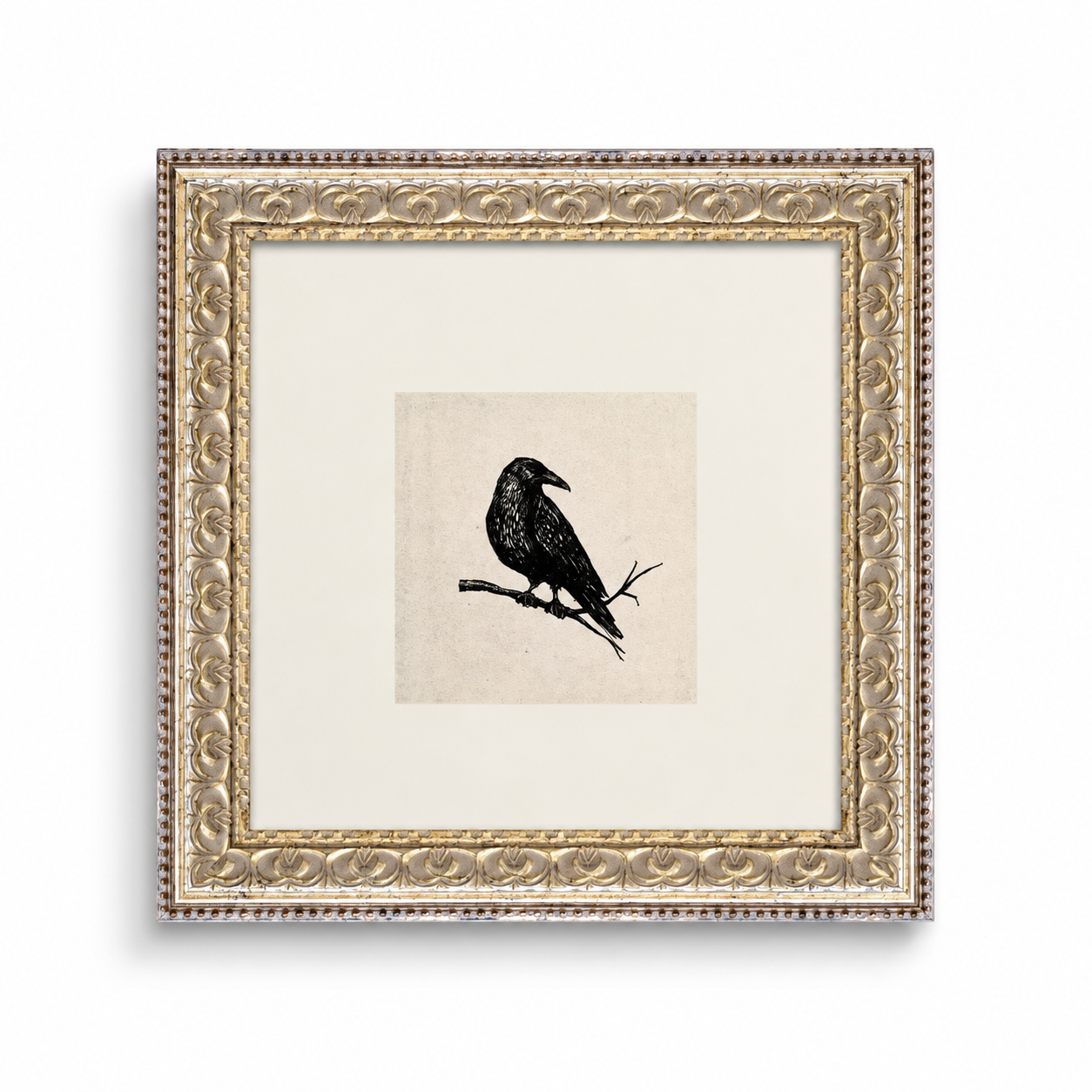Crow Study Framed Antique Art