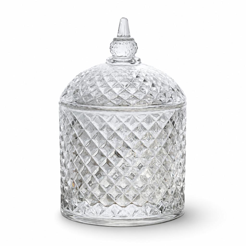 Diamond-Cut Crystal Clear Glass Storage Jar