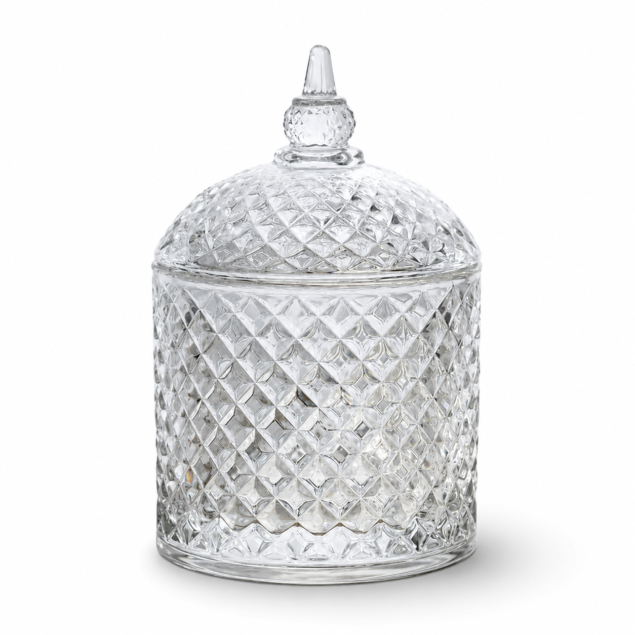 Diamond-Cut Crystal Clear Glass Storage Jar