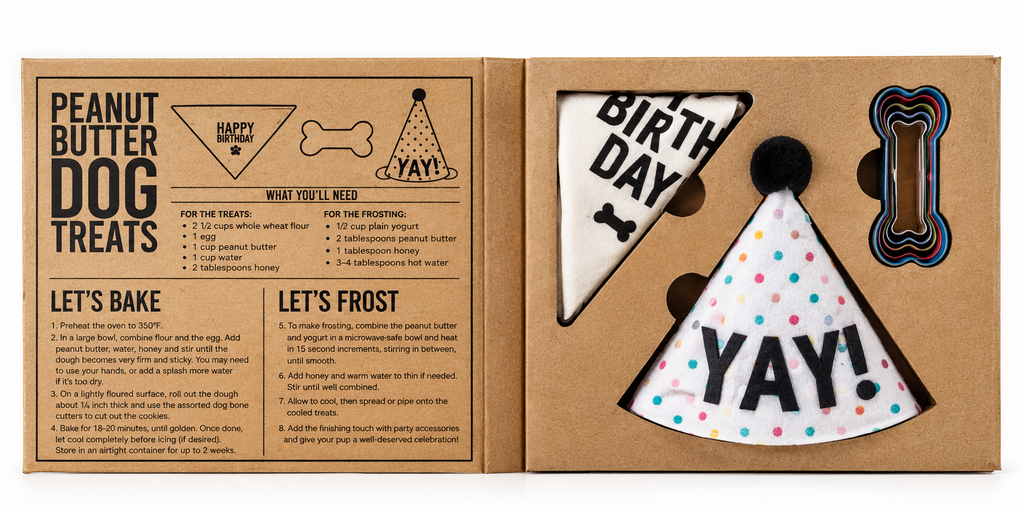 Dog Birthday Party Box | Hat, Bandana & Treat-Making Kit