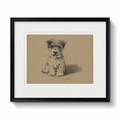 Dog Sketch R on Brown Background, Black Frame