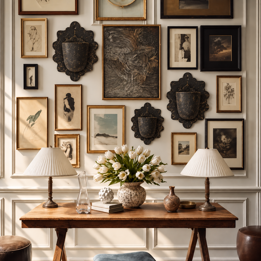 Weathered Charcoal Scalloped Wall Planters | Set of 3