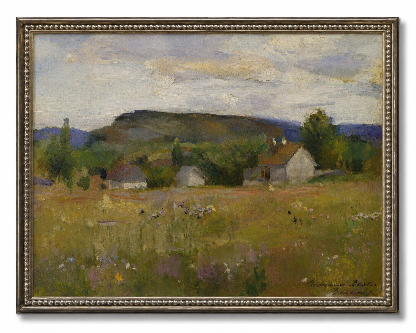 Framed Impressionist Wildflower Field Landscape