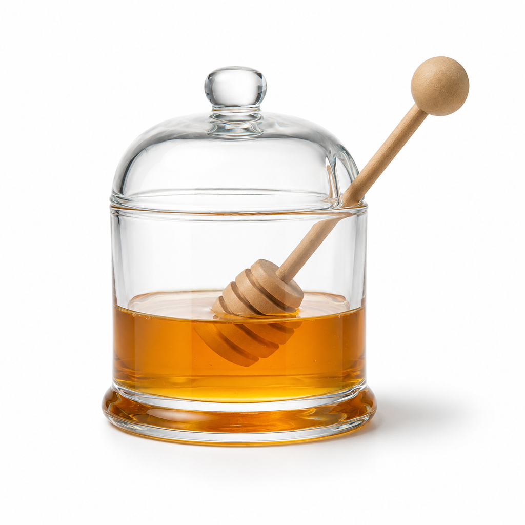 Glass Honey Jar with Wooden Dipper