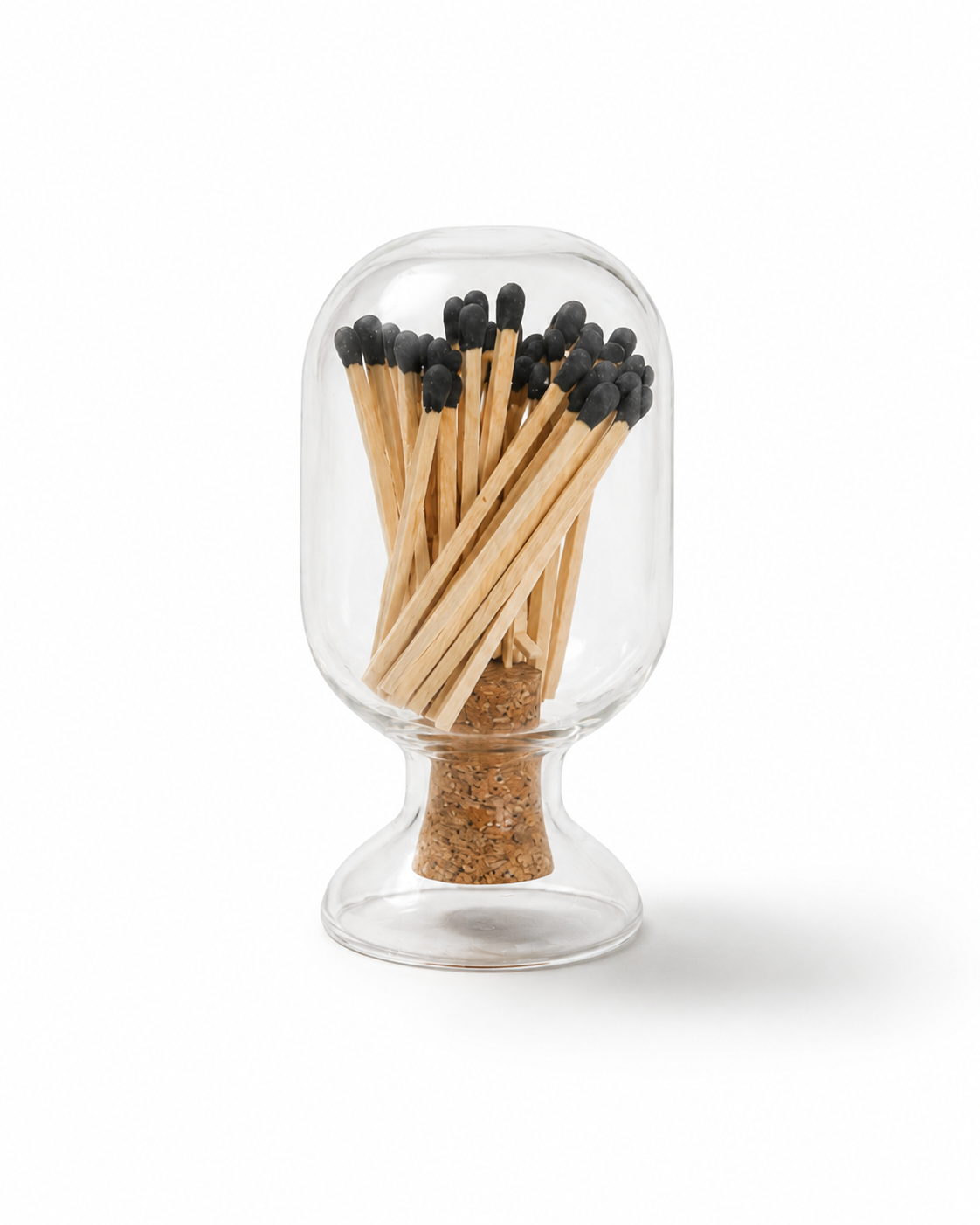 Glass Match Cloche with Black-Tipped Matches