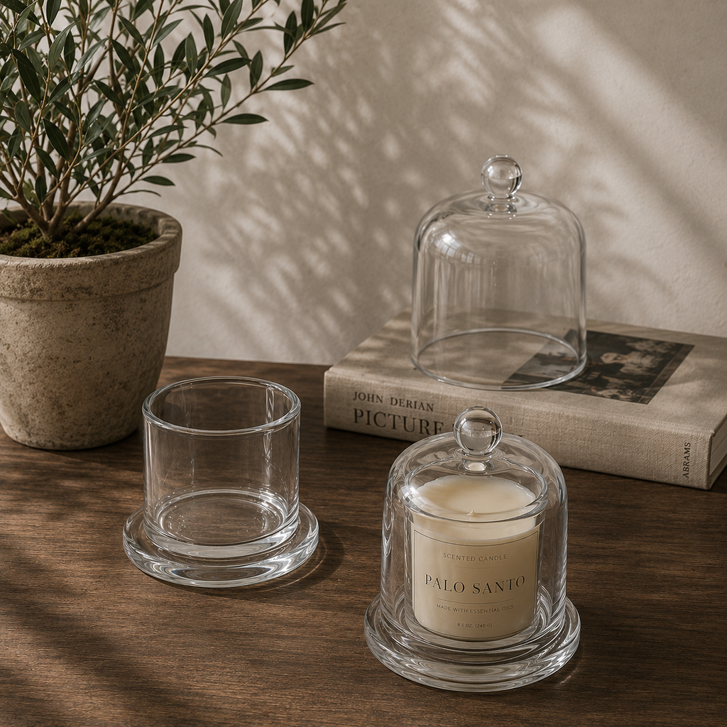 Glass Candle Holder With Glass Cover
