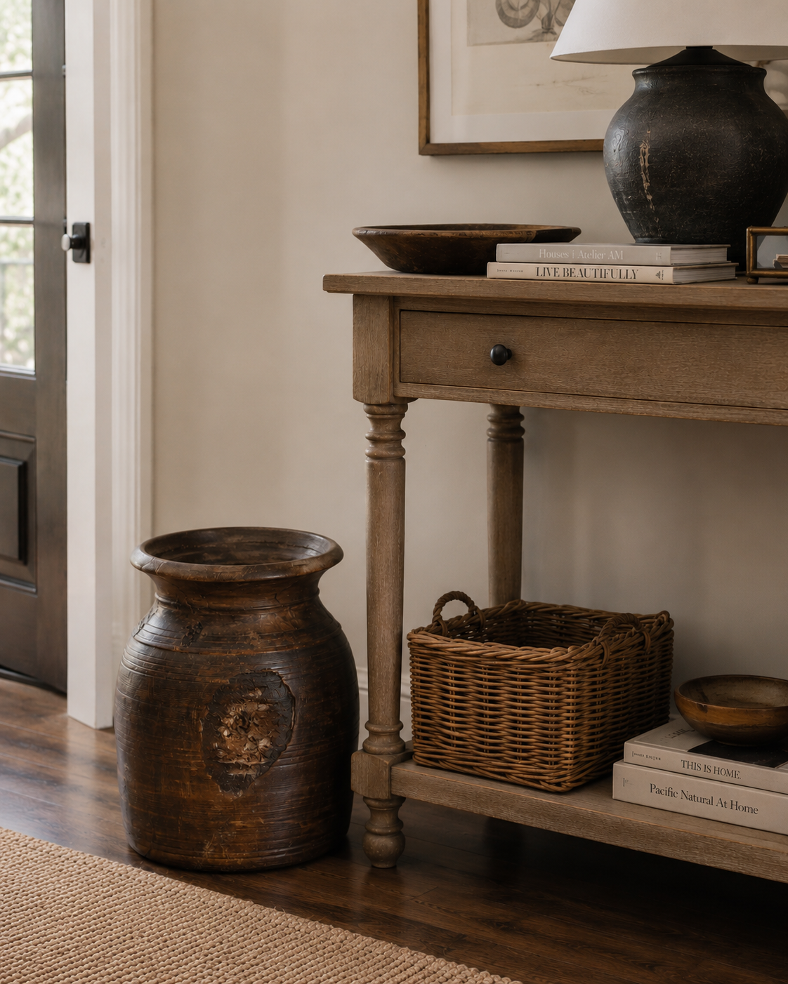 Hand-Carved Wooden Milk Jug