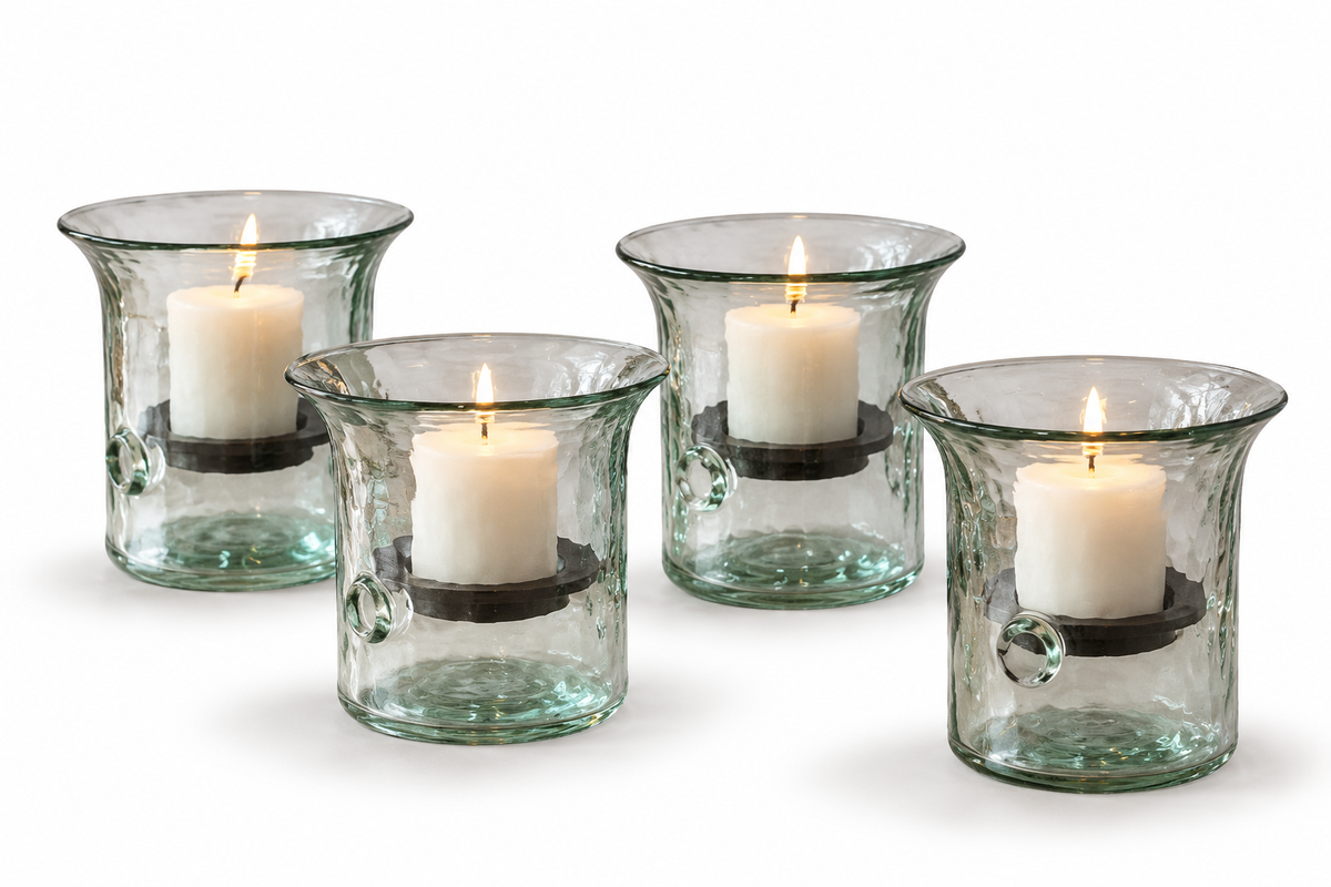 Hand-blown Recycled Glass Candle Holders | Set of 4