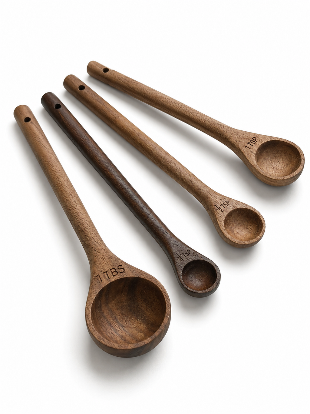 Handcrafted Walnut Wood Long Handle Measuring Spoons Set