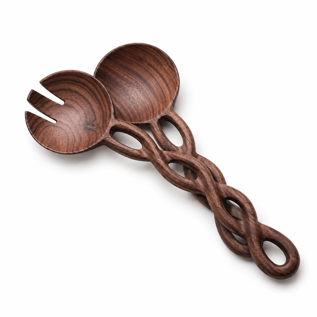 Handmade Walnut Wood Salad Server Set