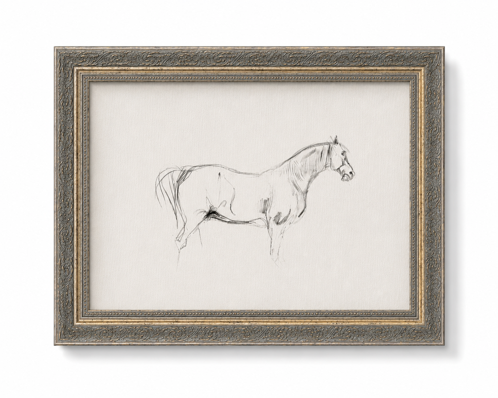 Horse Sketch Framed Antique Art
