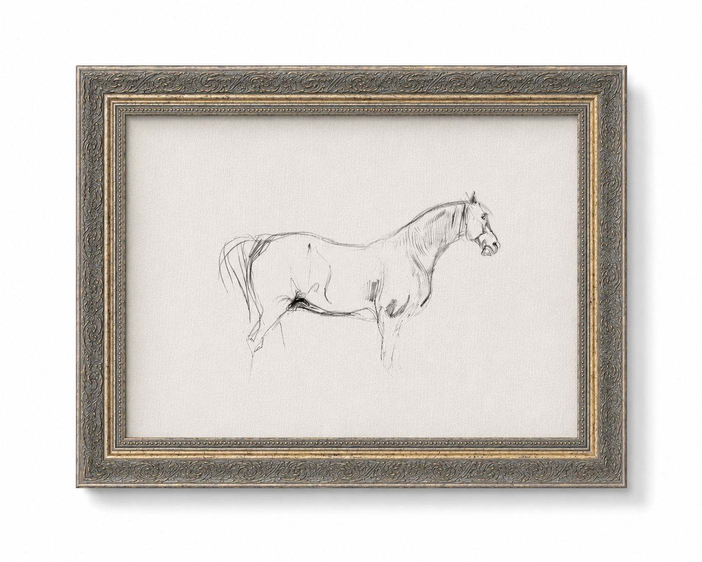 Horse Sketch Framed Antique Art