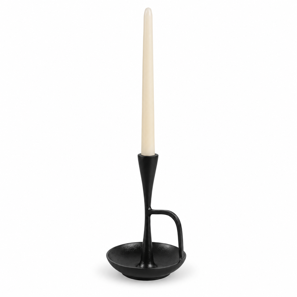 Black Metal Taper Candle Holder with Drip Dish | 8"