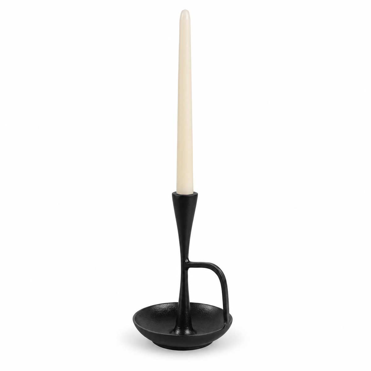 Black Metal Taper Candle Holder with Drip Dish | 8"