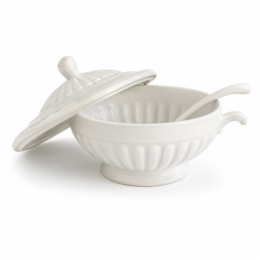 Large White Ironstone Soup Tureen with Lid & Laddle
