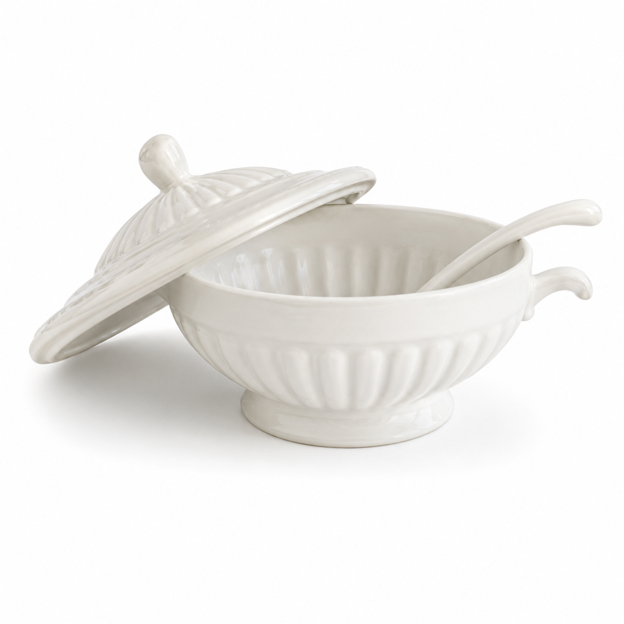 Large White Ironstone Soup Tureen with Lid & Laddle