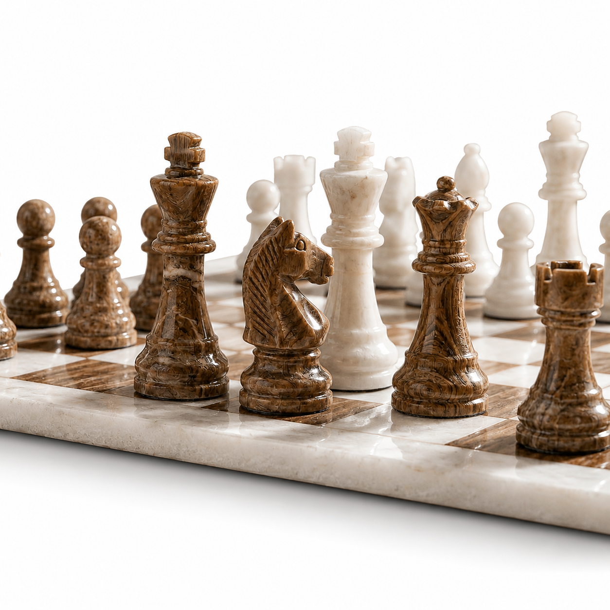 Marble Chess Set | Brown and White