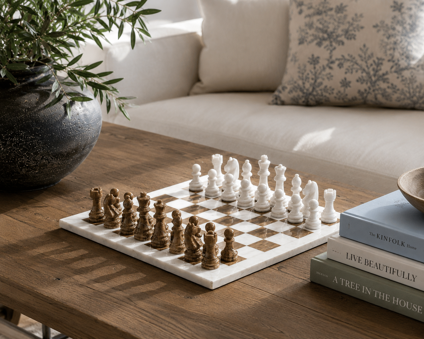Marble Chess Set | Brown and White