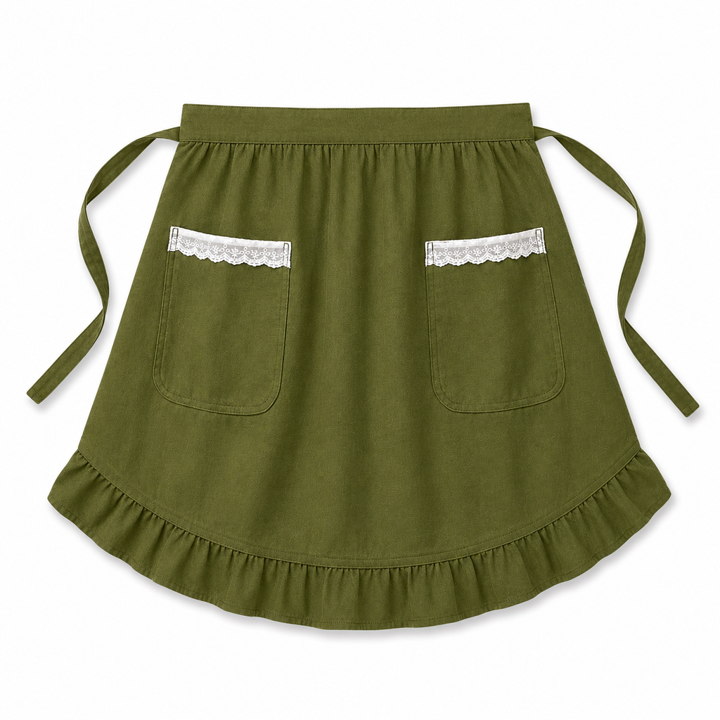 Moss Green Ruffled Half Apron