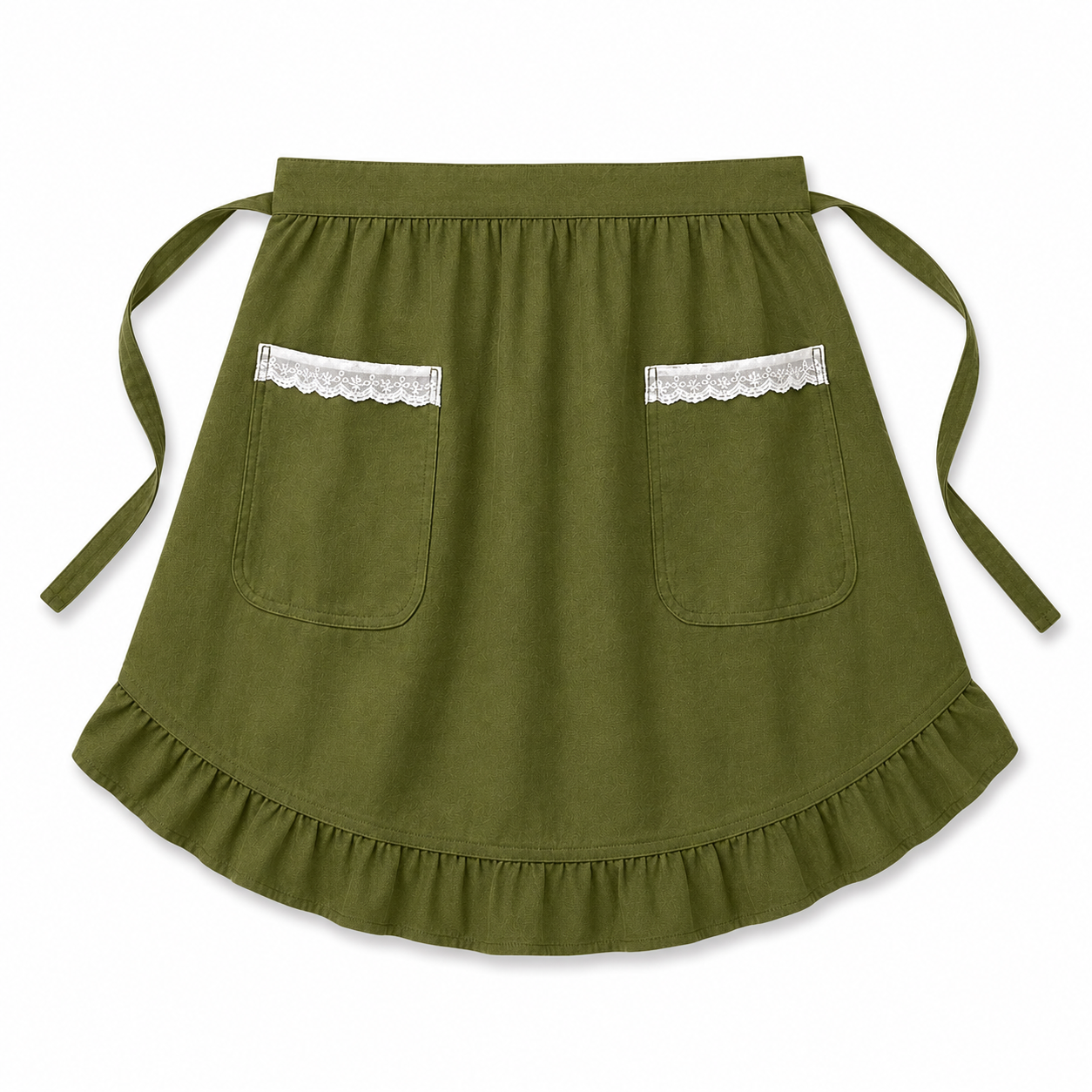 Moss Green Ruffled Half Apron