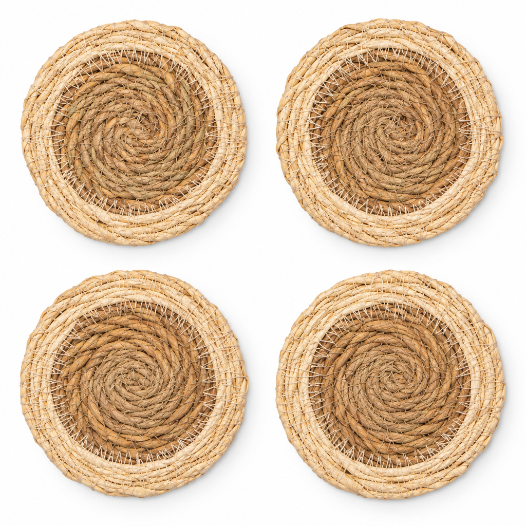 Natural Seagrass Coasters with Cream Rim | 4"