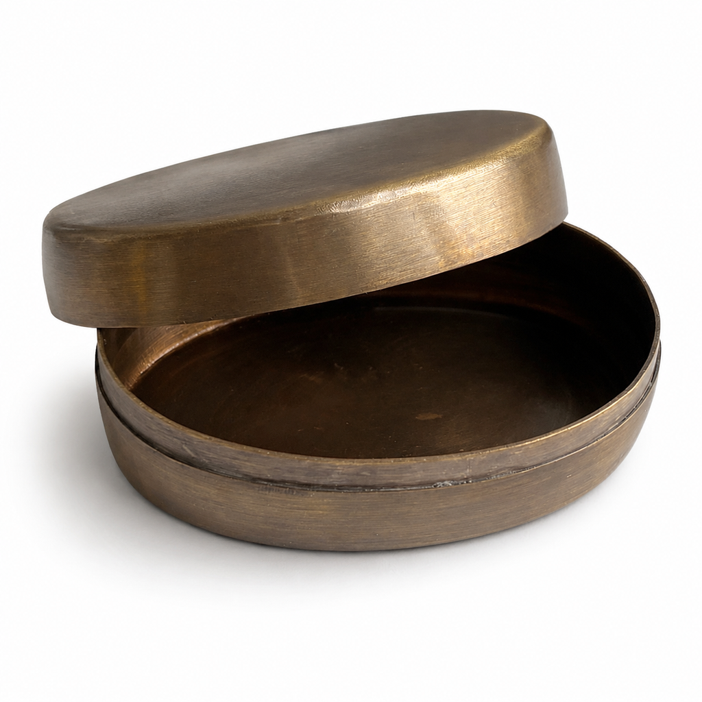 Oval Antiqued Brass Jewelry Pill Tobacco Storage Box