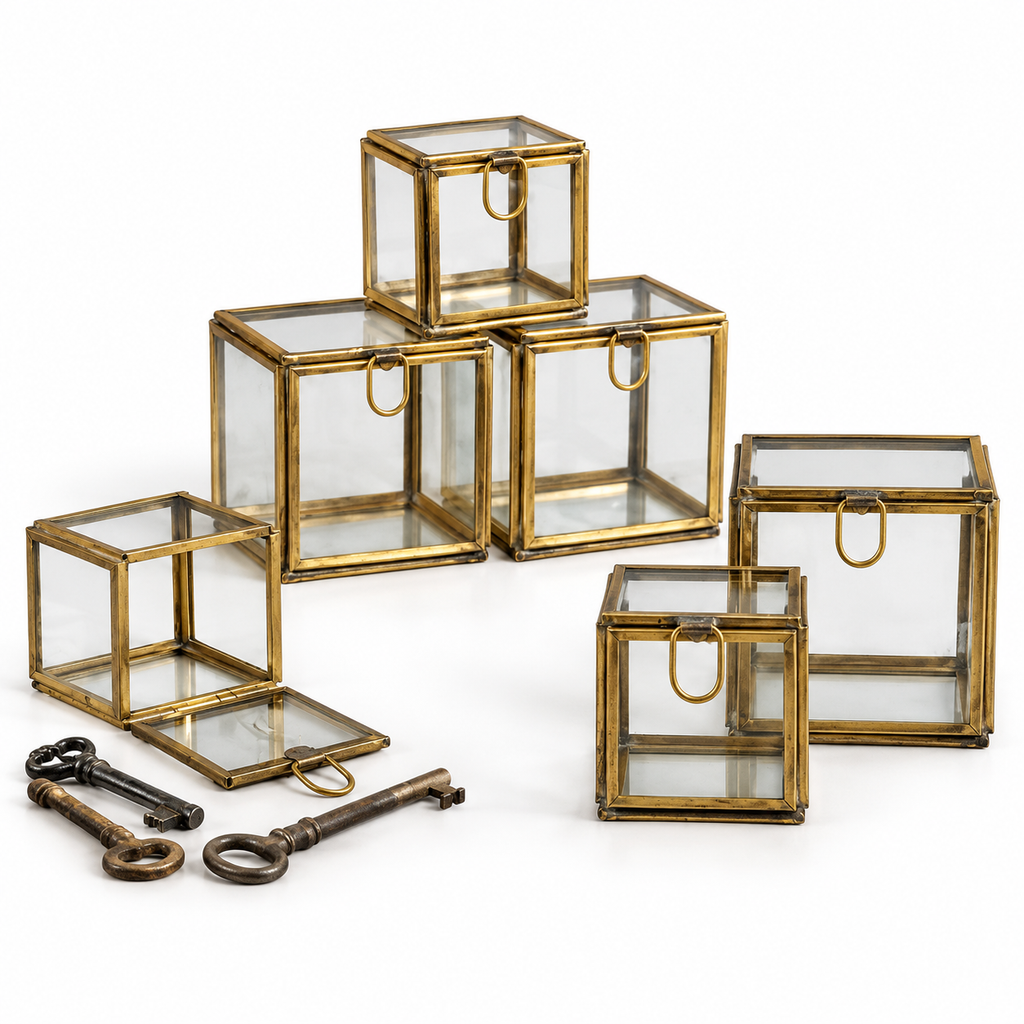 Pierre Glass Keepsake Box | Antiqued Brass | 3"