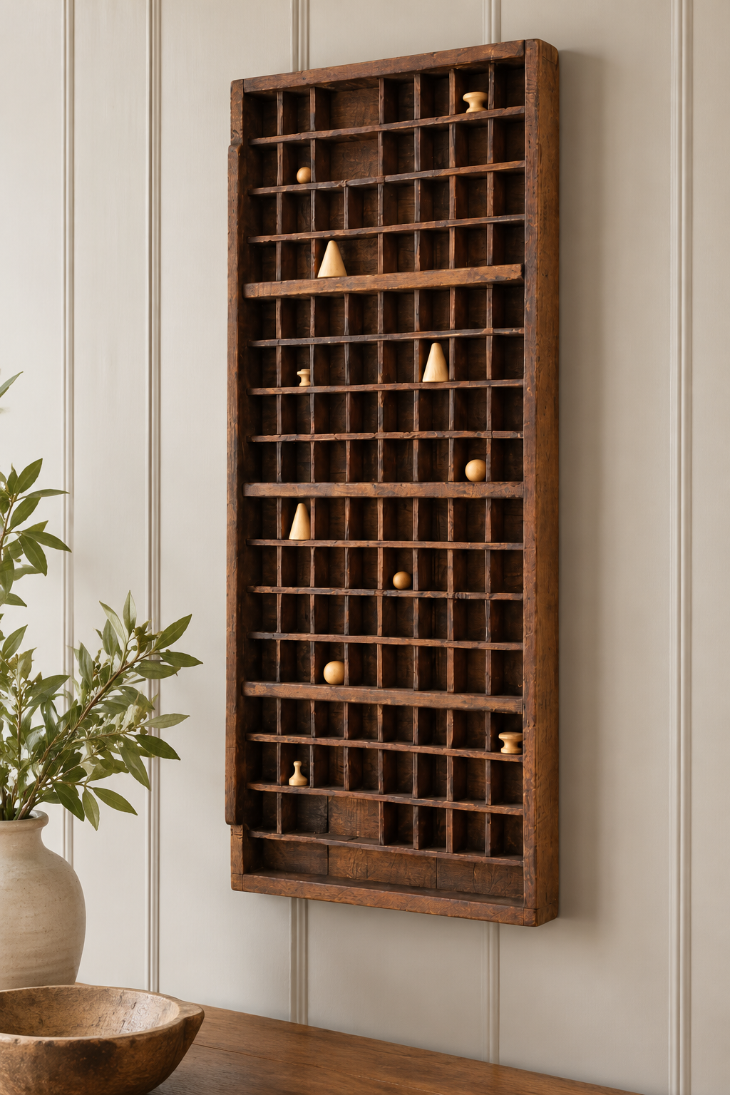 Antique Wooden Printer's Tray | Vintage Curio Display