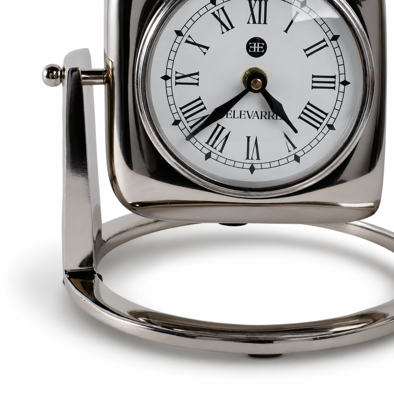 Silver Table Clock with Glass Face, 9 in.