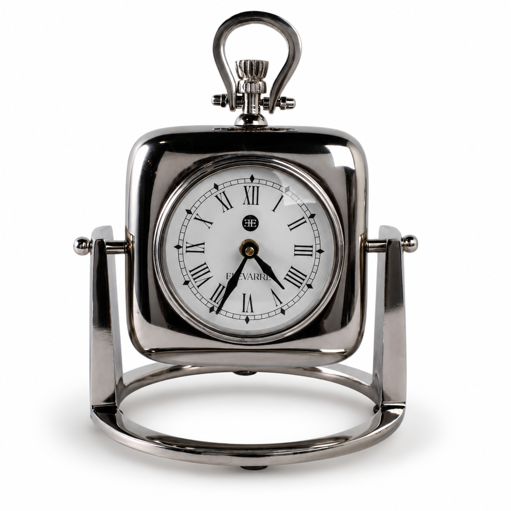 Silver Table Clock with Glass Face, 9 in.