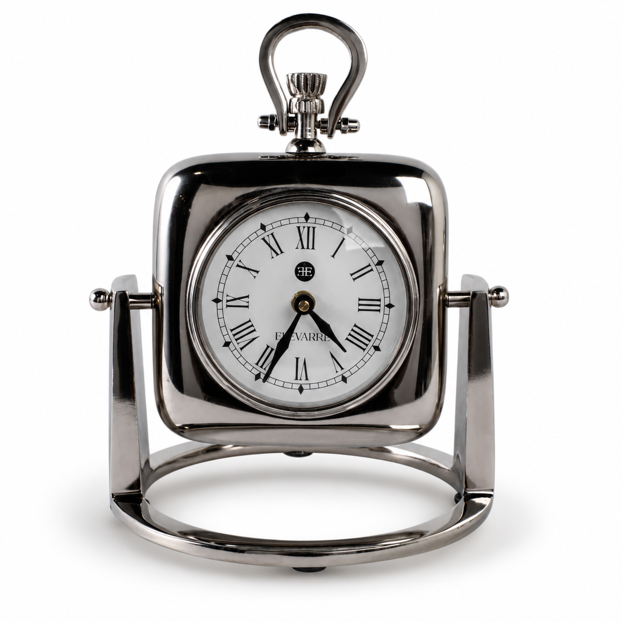 Silver Table Clock with Glass Face, 9 in.
