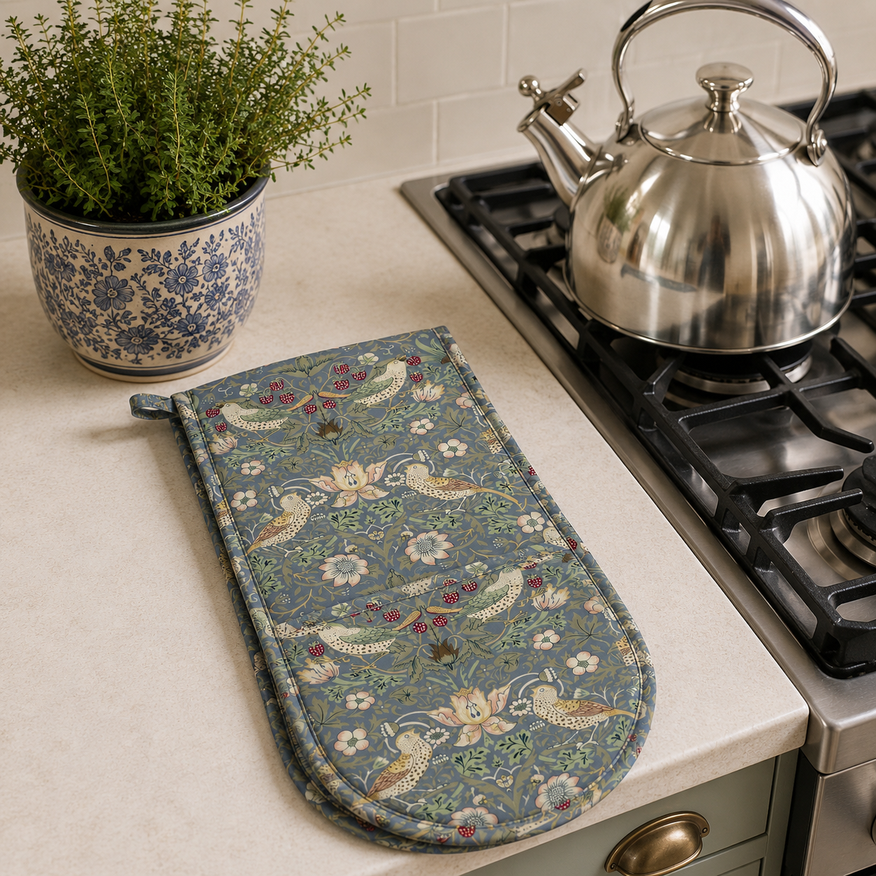 Strawberry Thief Blue Double Oven Glove