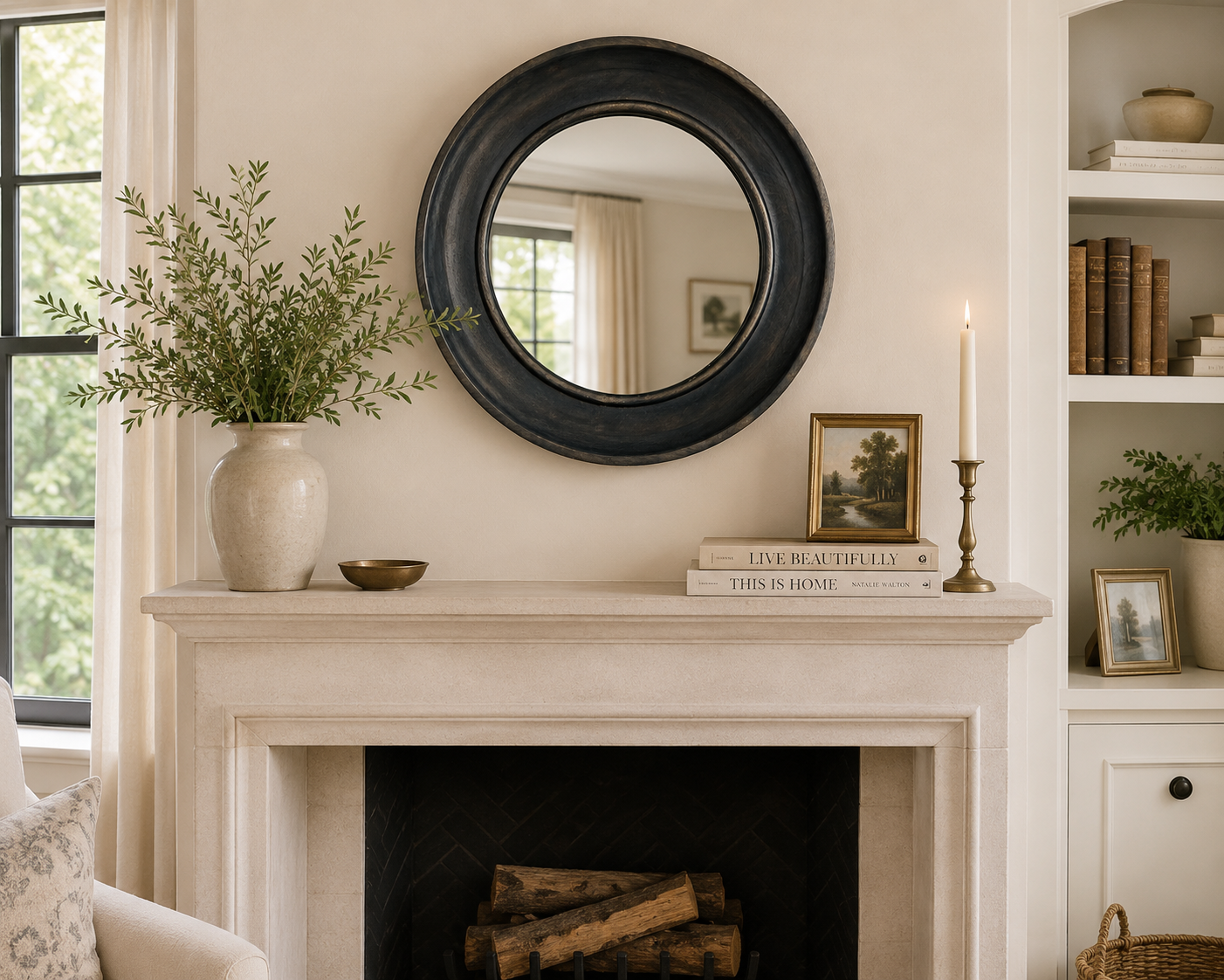 The Charcoal Wood Round Mirror