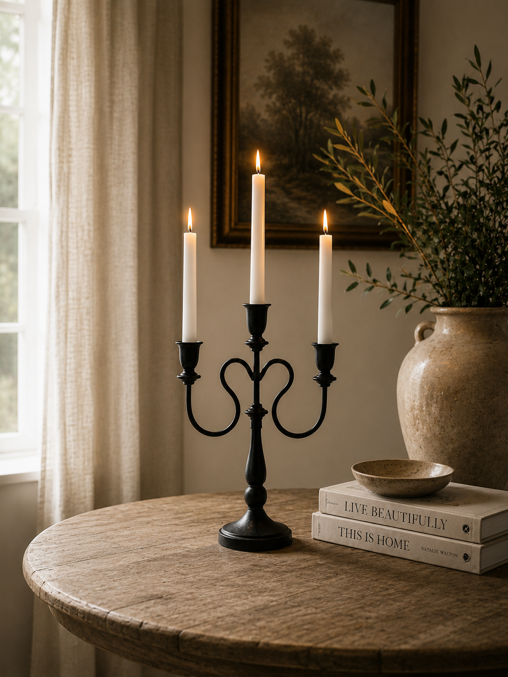 Three-Arm Black Metal Candelabra