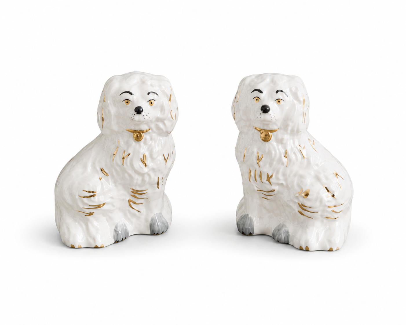 Vintage Beswick White Spaniel Pair — Gilt Accents
