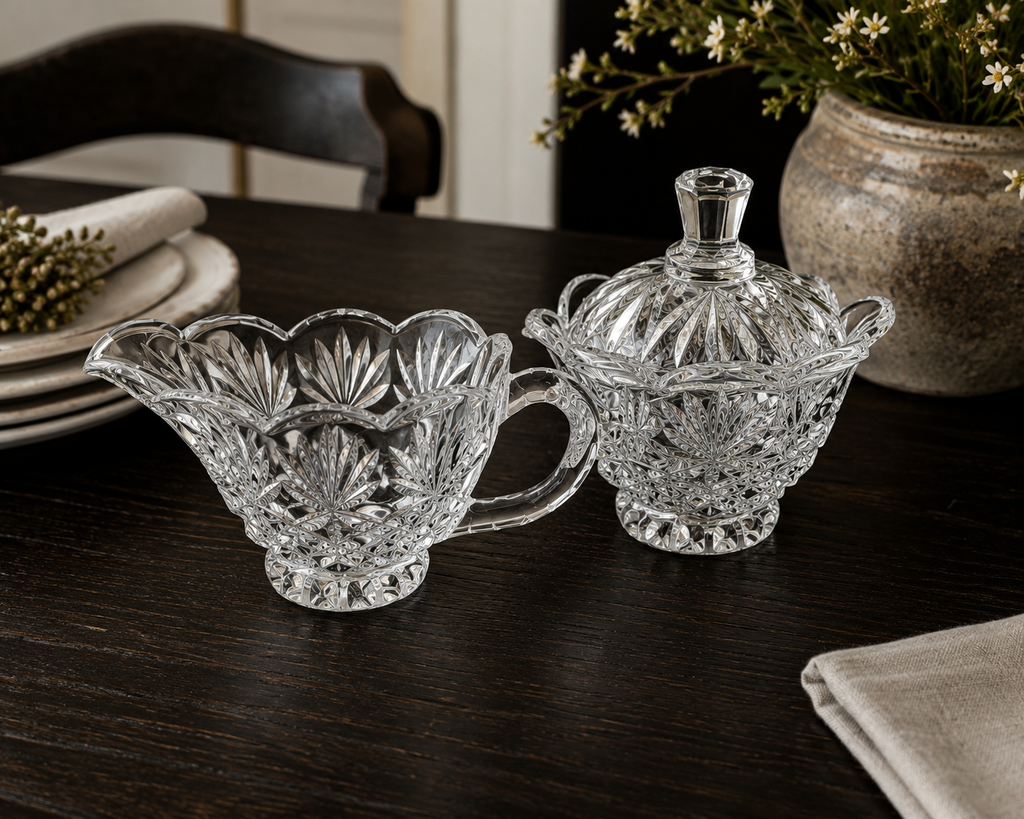 Vintage Lead Crystal Creamer & Sugar Bowl Set
