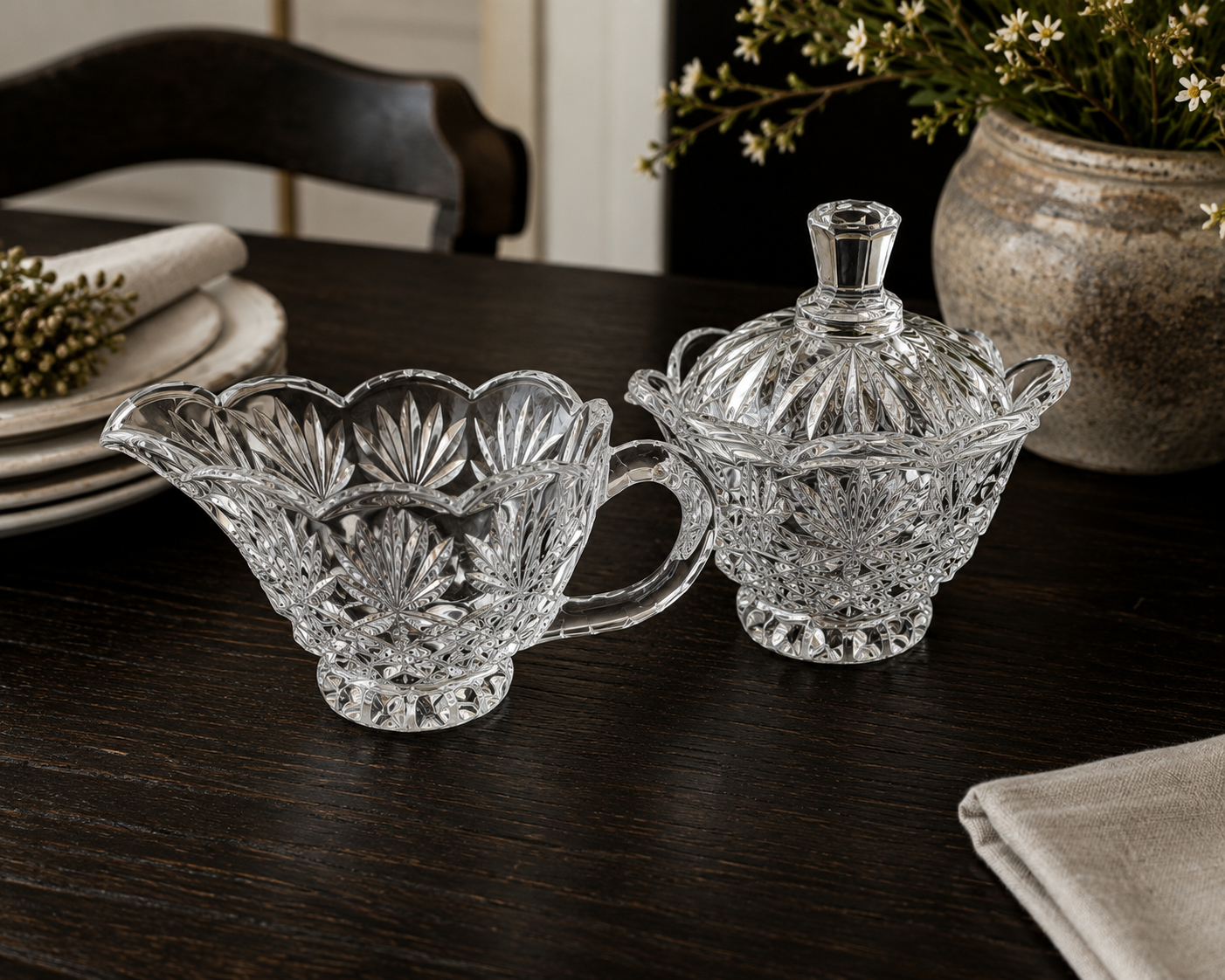 Vintage Lead Crystal Creamer & Sugar Bowl Set