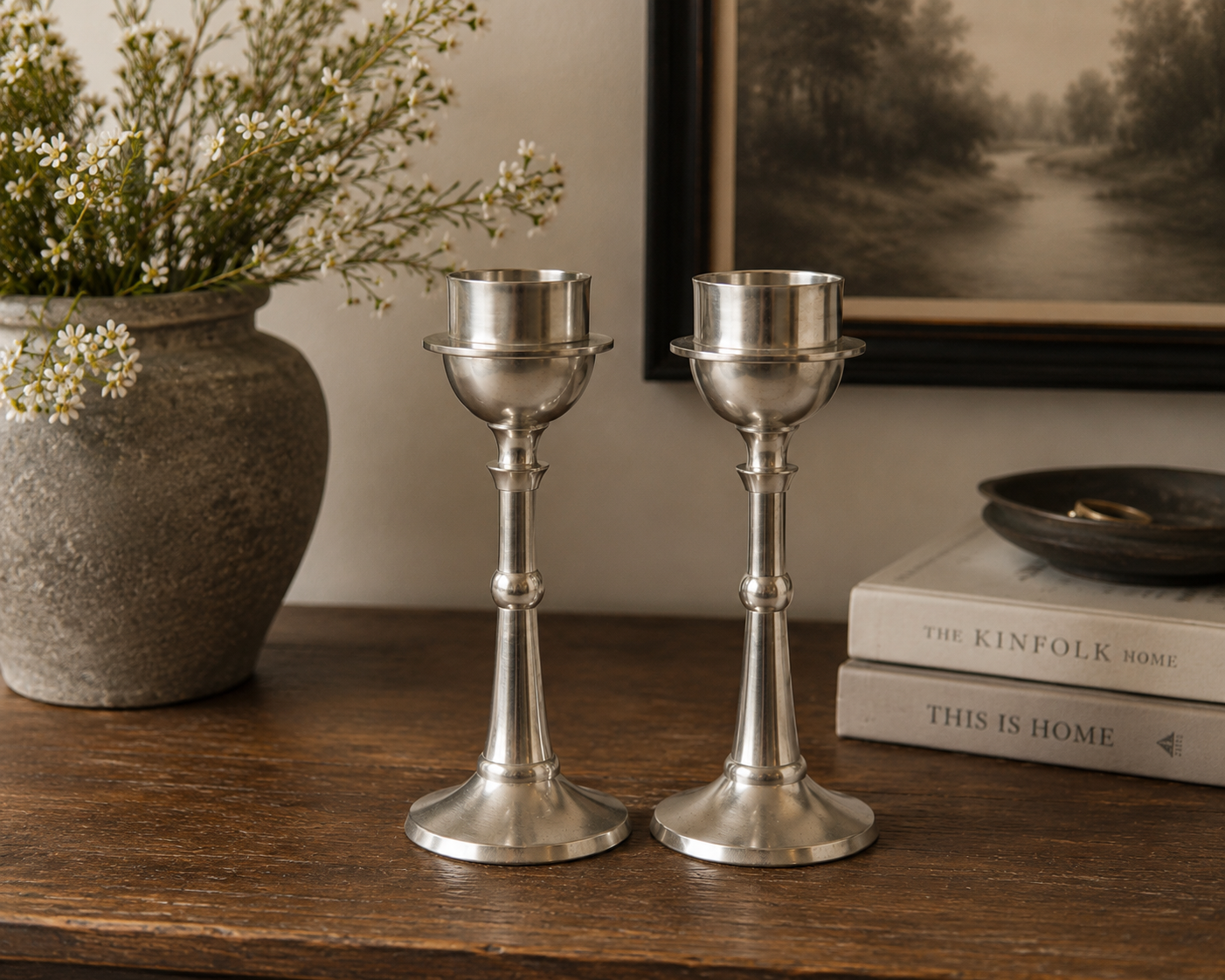 Vintage Pewter Tealight or Votive Holders (Set of 2)