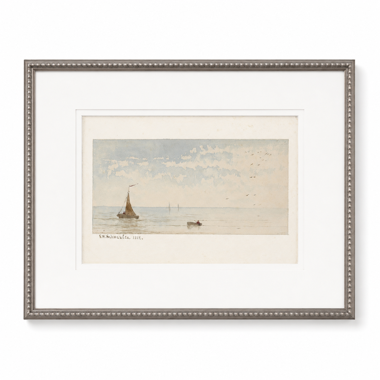 Vintage Watercolor Sailboat Scene B Matted