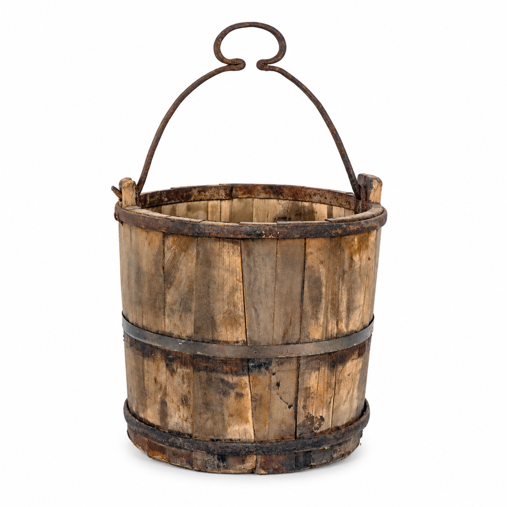 Vintage Wood & Iron Water Bucket