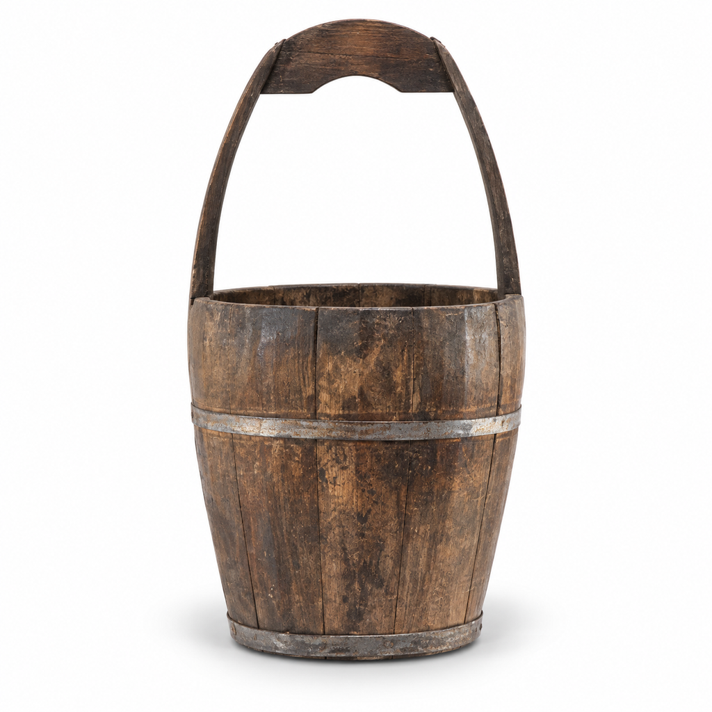 Vintage Wood & Iron Water Bucket