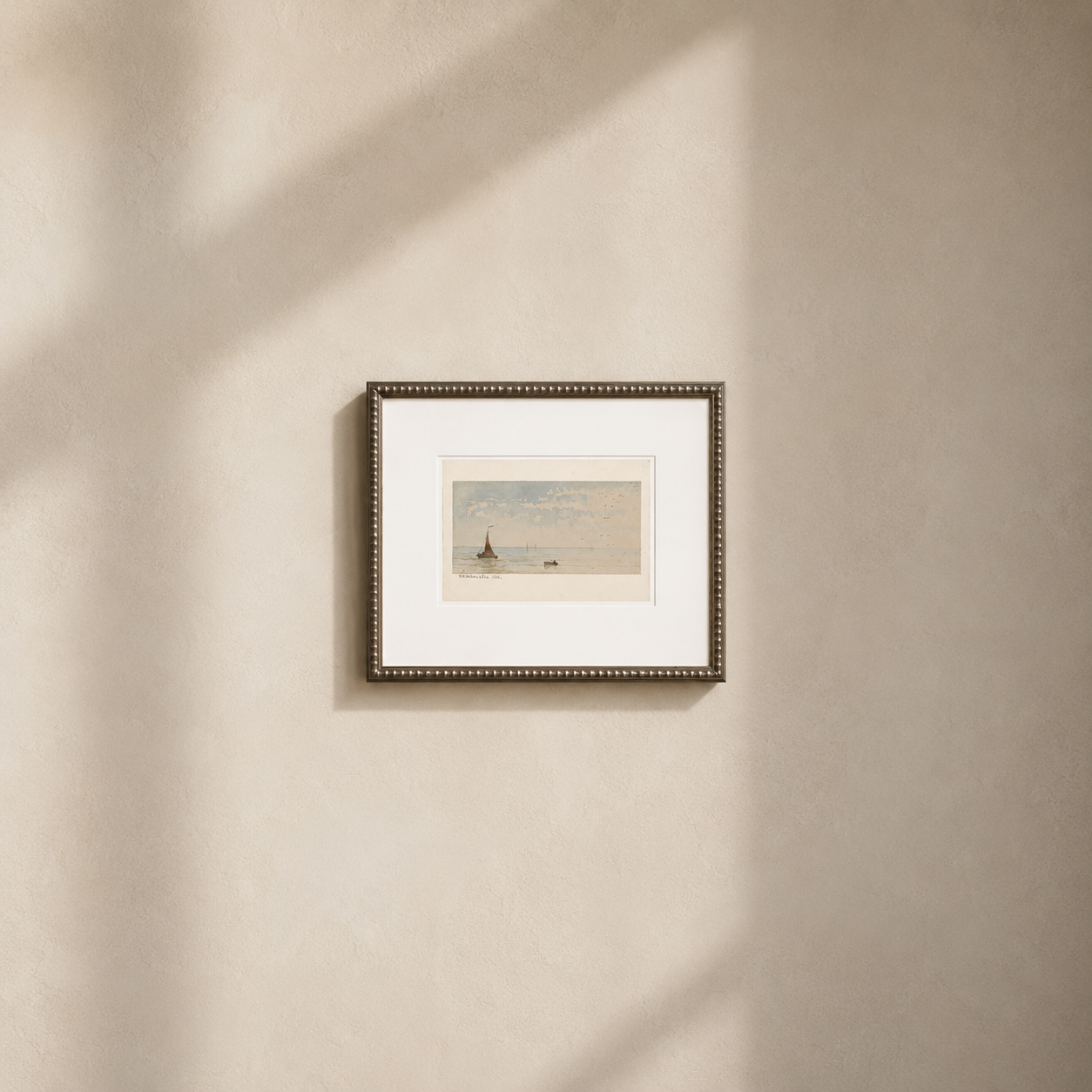 Vintage Watercolor Sailboat Scene B Matted