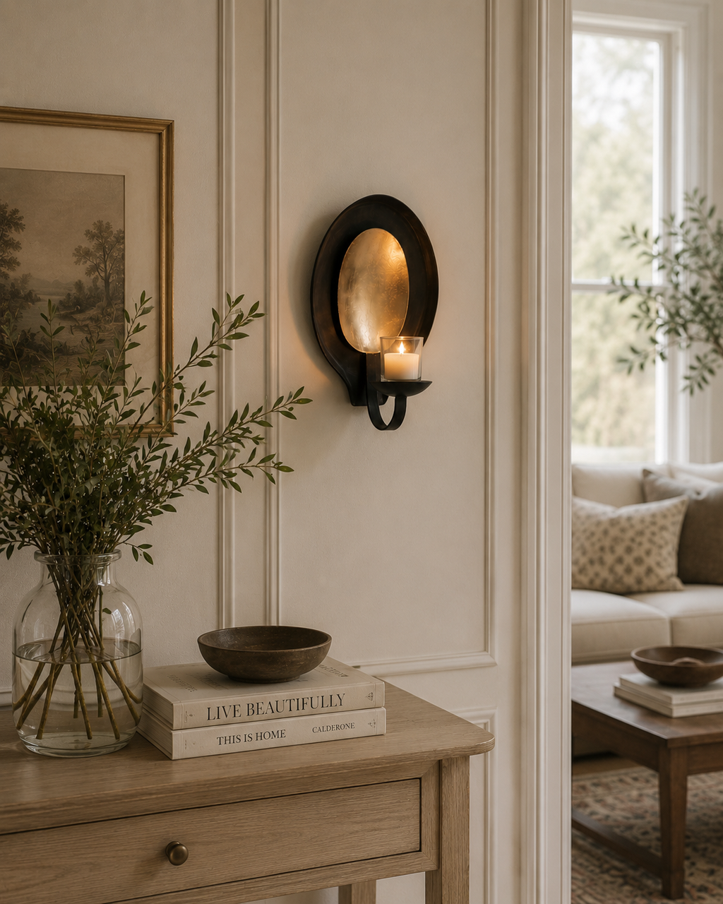 Wall-Mounted Black & Gold Votive Holder