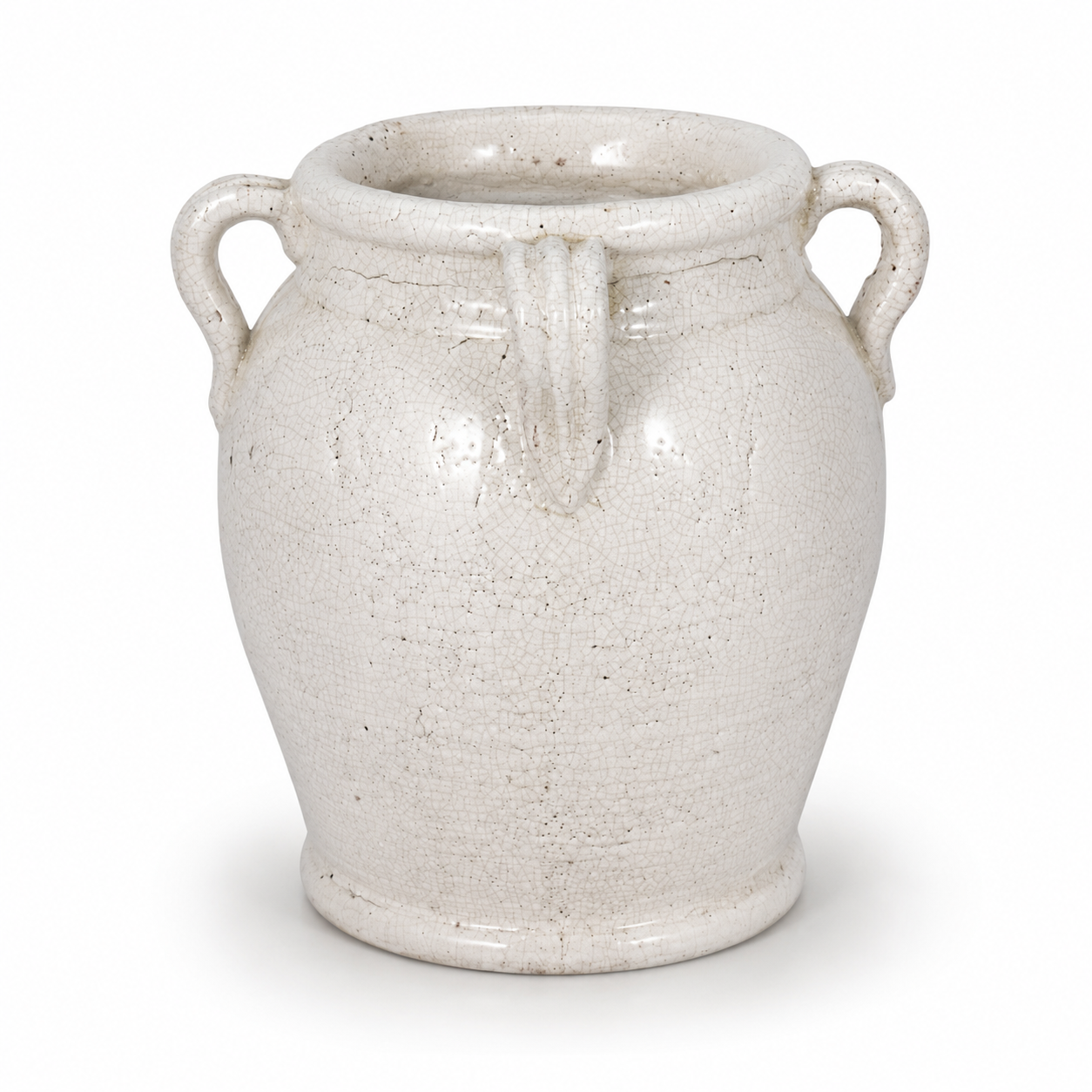 White Terracotta Crackle Amphora Vase with Handles