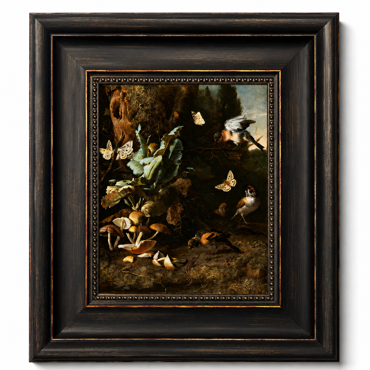 Woodland Birds & Moths Framed Canvas Art | Melchior d’Hondecoeter